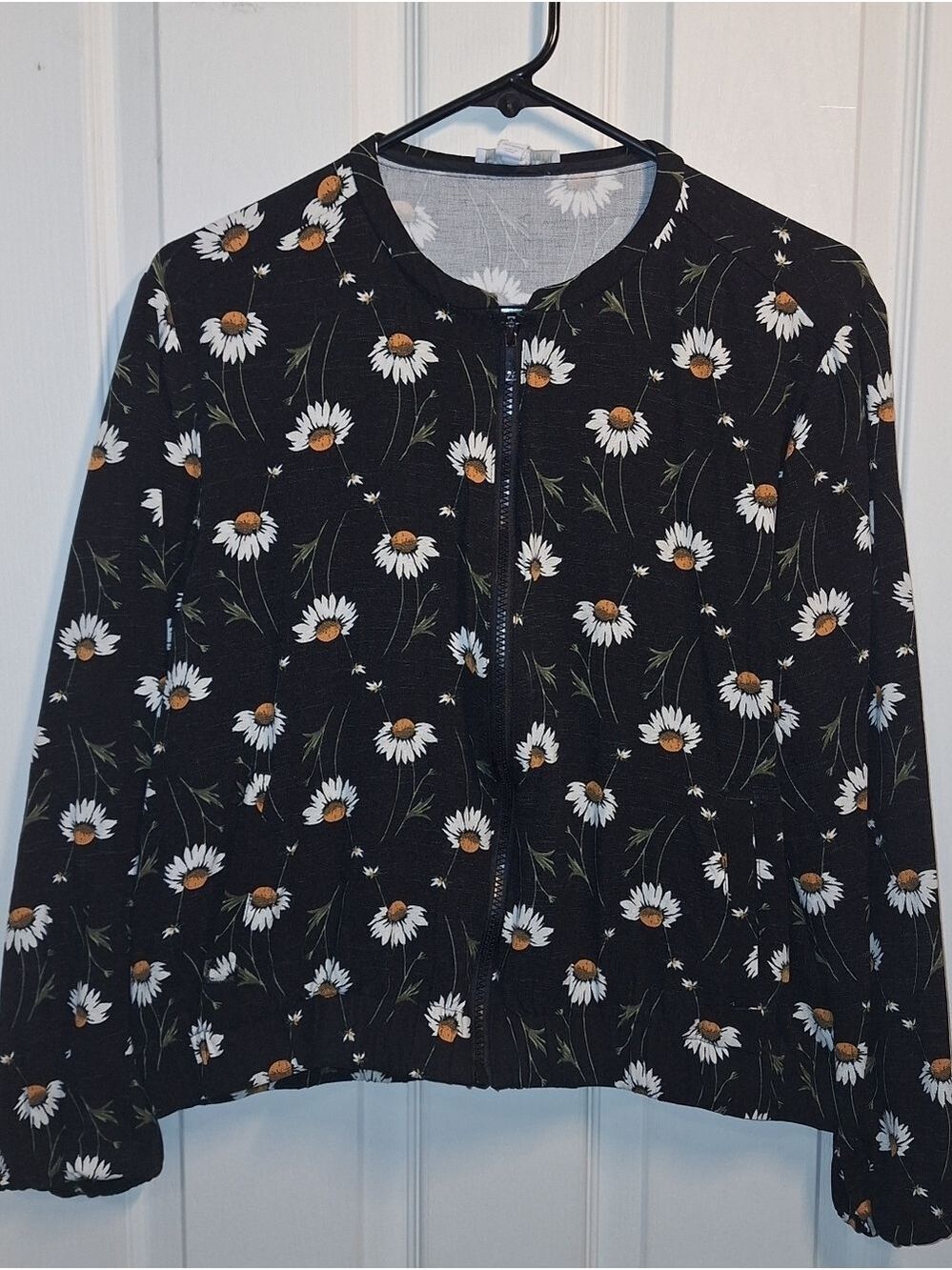 Charter Club Black Daisy Zip Cardigan Jacket XL